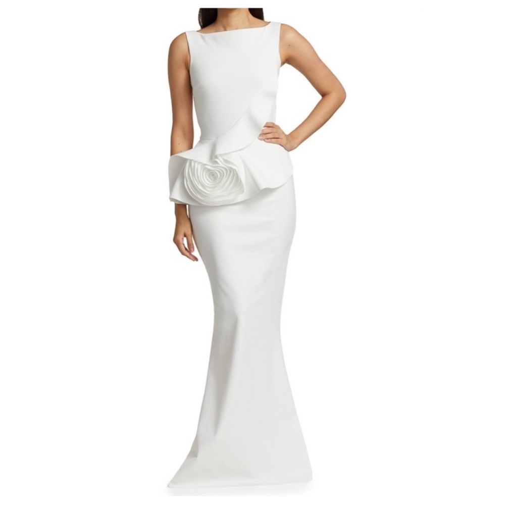 Chiara Boni White Maxi Dress with Floral Detail
